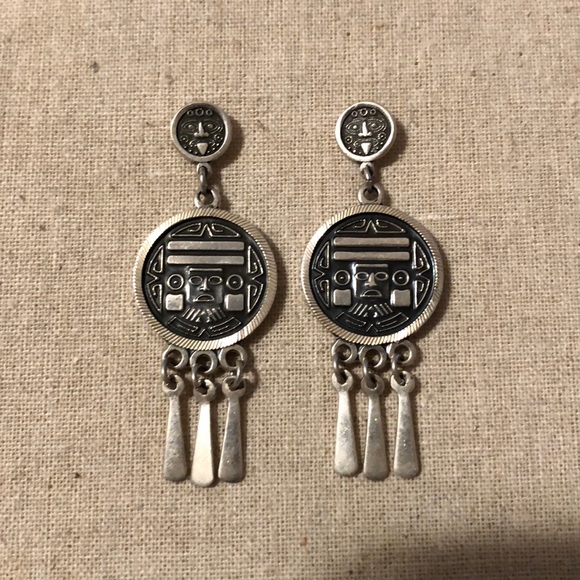 Vintage Jewelry - Vintage Sterling Tribal Earrings